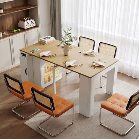 Tisch ausziehbar aus MDF und Glas, 83 x 39,6-149,6 x 77 cm, Weiß/Natur (1/5)