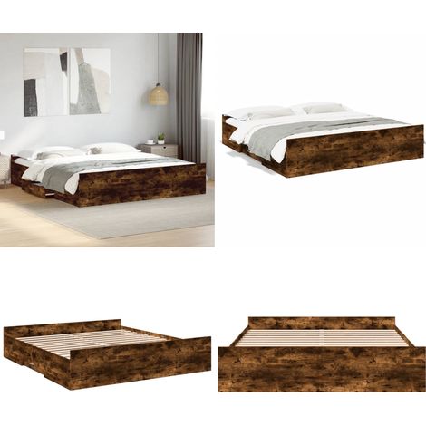 Bettgestell mit Schubladen Räuchereiche 200x200cm Holzwerkstoff - Holzbettwäsche - Doppelbett - Boxspringbett - Lattenrost - Bettgestell - Home & Living (1/5)