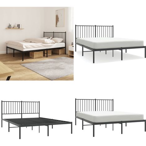 Cadre de lit métal sans matelas avec tête de lit noir 140x190cm - Cadre De Lit - Lit Double - Lit Metal - Lit Avec Têted Lit - Literie - Home & Living (1/5)