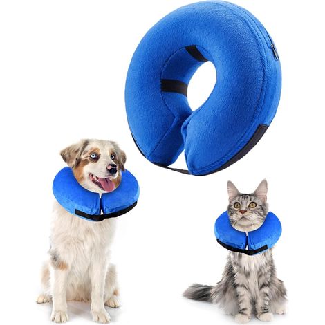 Collier Collerette Gonflable pour Chien, Collerette Chien Gonflable avec Velcro Réglable, Adapté à La Chirurgie Ou à la Guérison des Plaies(Bleu, M) (1/5)