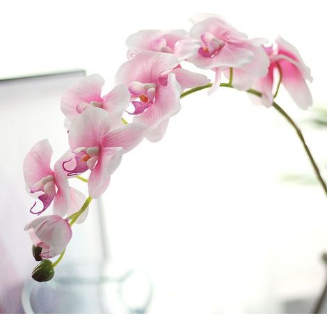 4 pièces tiges d'orchidées artificielles Real Touch Orchid Hauteur Faux Phalaenopsis Fleur Fleur Artificielle pour la Maison de Mariage décoration Florale Rose clair (1/5)