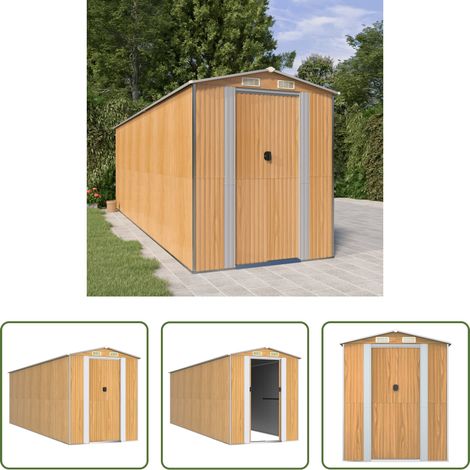 vidaXL Gartenhaus - Geräteschuppen Hellbraun 192x606x223 cm Verzinkter Stahl (1/5)