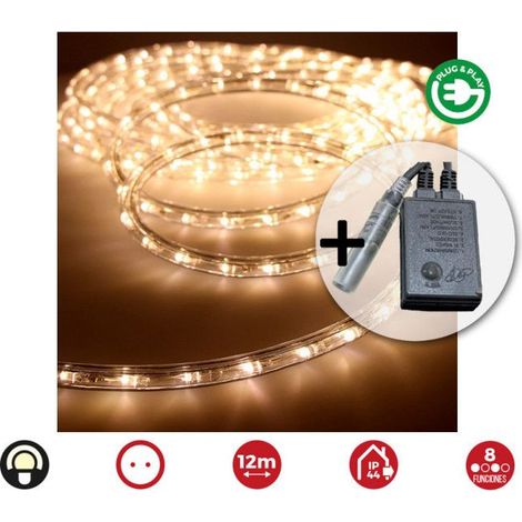 1 kit flexiled 12 m, blanc chaleureux, 36 LED/m, programmable 8 fonctions, IP44, pour décoration intérieure et extérieure