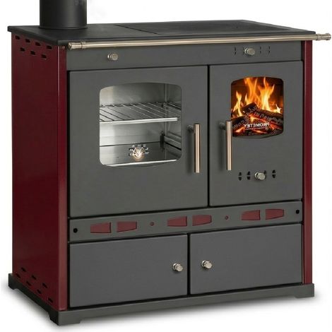 Prometey LTD Holzherd ECO LUX INOX Mit Edelstahlbackfach Bordeaux Linke Version