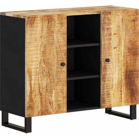 Aparador cómoda cómoda armario mueble organizador cocina salón salón con 2 puertas 90 x 33 x 75 cm madera maciza de mango marrón 020029730 (1/5)