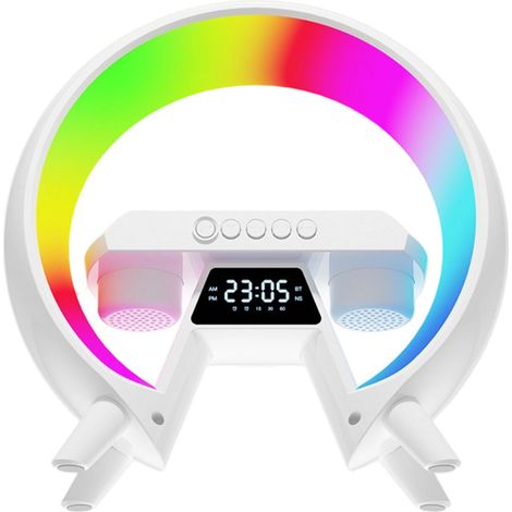 Réveil numérique avec chargement USB, lampe de charge sans fil, haut-parleur Bluetooth, horloge musicale, touche d'alarme et application de contrôle pour chambres à coucher (1/5)