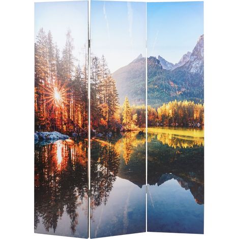 Foto-Paravent mit Schallschutz HHG-288, akustischer Raumteiler Trennwand Sichtschutz, MVG 180x122cm Waldsee