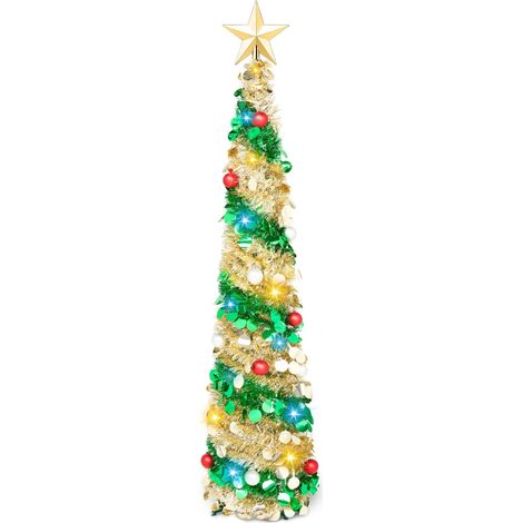 Guirlande de sapin de Noël pop-up jaune de 1,5 m avec lumières, décoration de sapin de Noël mince et pliable avec minuteur pour fête de vacances en intérieur (1/5)