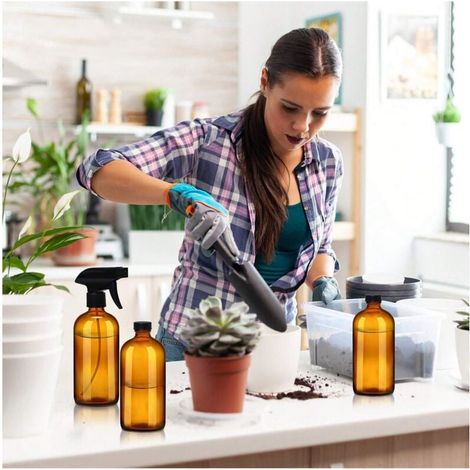 Flacons pulvérisateurs réutilisables en verre bronzé (lot de 3) - Pulvérisateur vide de 500 ml - Pour produits de nettoyage, aromathérapie et huiles essentielles (1/4)