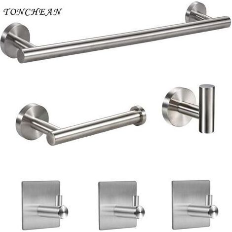 Barre de Serviettes de Bains,Acier Inoxydable Porte Serviette Murale Salle de Bain Ensemble de porte-serviettes muraux 6 pièces,OR, accessoires pour salle de bain et cuisine- (1/4)