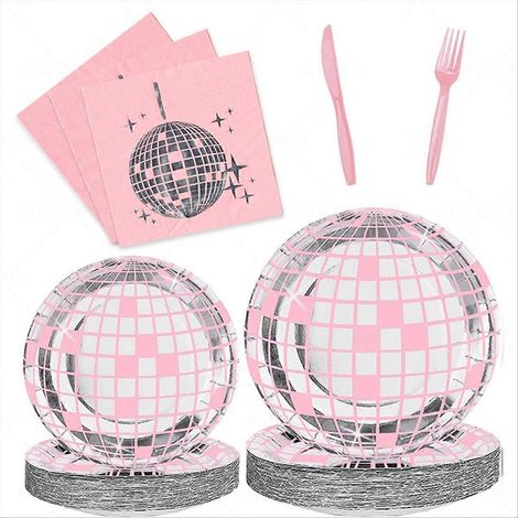 Articles de fête disco : assiettes, serviettes, nappes, fête d'anniversaire rose (1/5)