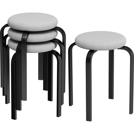 Lot de 4 Tabourets Empilables Ronds - Poufs Rembourrés Modernes sans Dossier pour Cuisine et Salle à Manger, Gris (1/4)