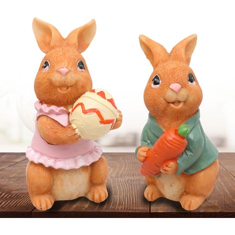 Lot de 2 figurines de lapins de Pâques - Mini figurines de Pâques - Décorations de Pâques (1/4)