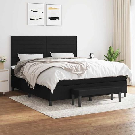 Cama box spring con colchón tela negro 180x200 cm (1/5)