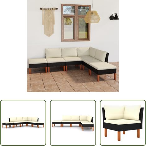 vidaXL Canapé en acier -  Salon de jardin 6 pcs avec coussins Résine tressée Noir (1/5)