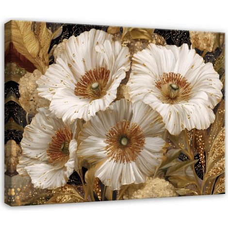 Tableau sur toile fleurs abstraites dorées style glamour – Décoration murale pour salon et chambre – 100 x 70 cm (1/5)