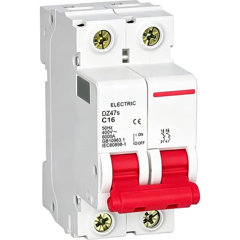 Disjoncteur miniature, DZ47-63 2 pôles AC400v 16A Disjoncteur de protection contre les surcharges pour la protection des équipements de circuit (1/5)