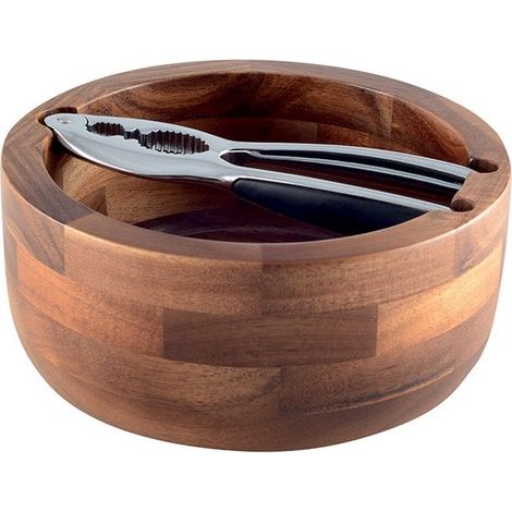 Casse-Noix avec Bol en Bois Naturel pour Fruits Secs et Apéritif 18 x 18 x 7,5 cm - PANGIVO (1/4)