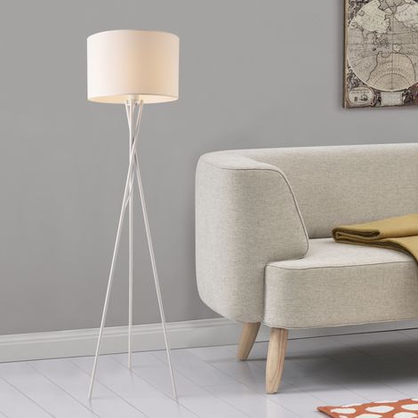 Lampada da Terra in Stile Treppiede - Altezza 154 cm - Piantana Tripode con Paralume Cilindrico Ø 38 in Tessuto  - Bianco - lux.pro (1/4)
