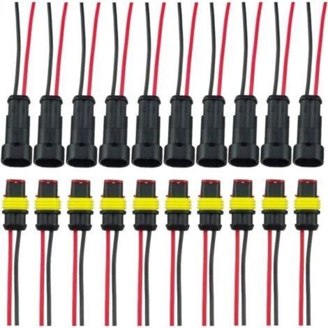 Fiche Etanche, Électrique Prise Mâle et Fem, AWG Connecteur Etanche Electrique (2 Broches avec Fil × 10 Kits) (1/5)