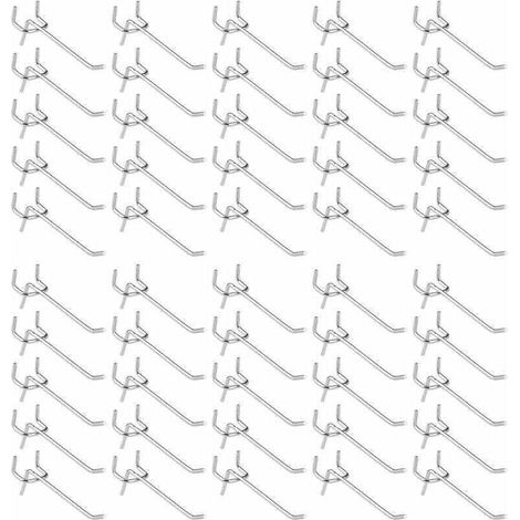 Lot de 50 crochets pour panneau perforé, crochets pour étagères murales pour présentoirs à panneaux perforés, garage, atelier, outils, rangement, crochets pour étagères murales.