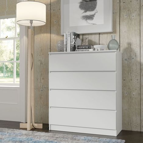Kommode MAJA 90 cm in mattem Weiß mit 4 Schubladen