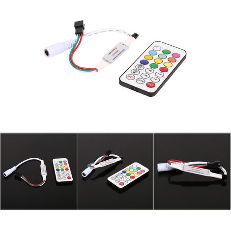Mini mando a distancia infrarrojo con 21 botones para tiras LED WS2811 y WS2812B, controlador de CC de 1024 píxeles (5–24 V), ajuste de color y efectos con memoria de parámetros. (1/5)