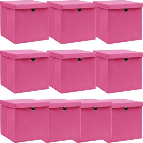 Boîtes de rangement avec couvercles 10pcs Rose 32x32x32cm Tissu