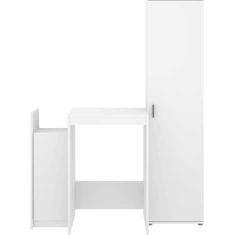 Meuble Buanderie Multifonction avec Colonne de Rangement et Espace Lave-Linge et produits ménagers coloris Blanc - Longueur 133,8 x Profondeur 62 x Hauteur 190 cm (1/5)