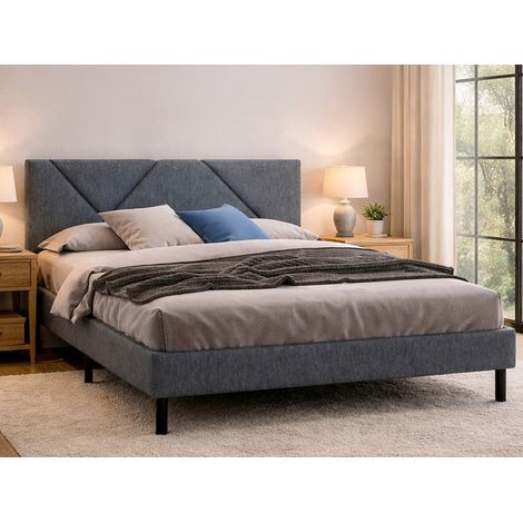 Dmora - Letto matrimoniale Tirino, Letto imbottito in tessuto con testiera, Doghe in legno, adatto a materasso da 160x200, Grigio (1/5)