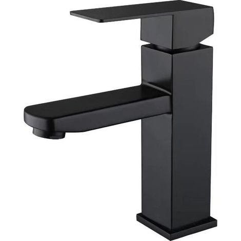 Valve of sink, 1 hole, mixer faucet single-lever, stainless steel, water warm and cold, black mat (1/3)
