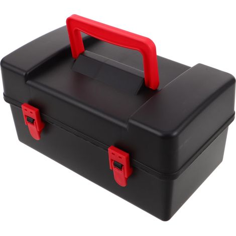 Boîte de rangement gyroscopique en plastique robuste noir avec poignée de transport, couvercle de sécurité pour les enfants et insert en mousse, organisateur portable pour les voyages et les (1/5)