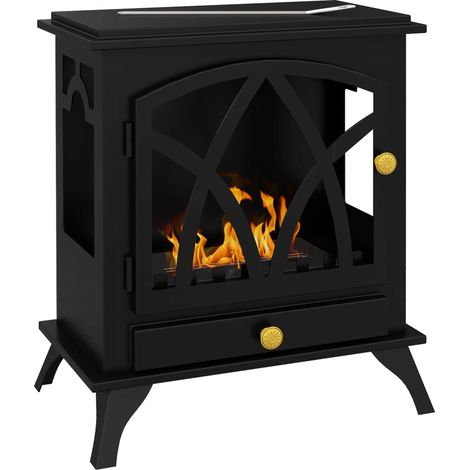 Cheminée à bioéthanol sur pied avec brûleur de 1,2 L et couvercle de 25 m², 45 x 28 x 54 cm, noire (1/5)