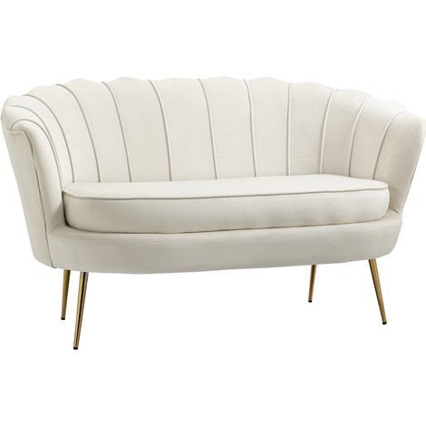 Velvet Loveseat sofa, Upholstered, 2-seater, Cream (1/5)