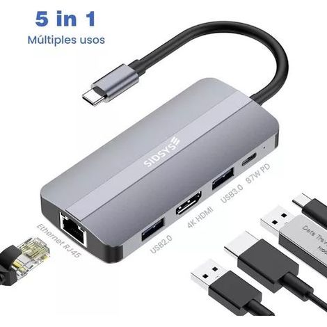 Hub Adaptateur USB-C - USB 3.0 - HDMI 4K - Ethernet RJ45 - Pour Ordinateur Portable - 1 Pièce (1/5)