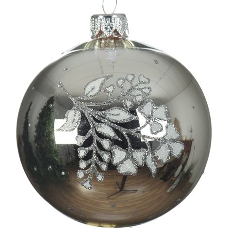 Pallina di natale Bauble argento con fiore Ø8 cm
