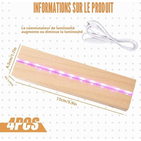 LED Display Base Wooden Lighting Stand for Desktop LED Lighting Display Base USB Acrylic Plates Glass Plate (1/4)