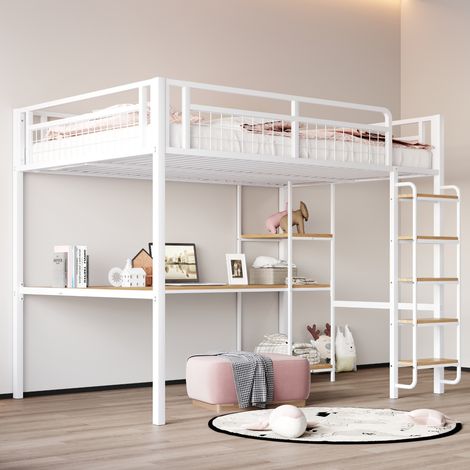 lit adulte chambre bureau rangement 140x200 métal blanc OKMYHOME (1/5)
