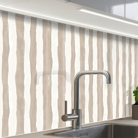 REVETEMENT MURAL DE CUISINE, CRÉDENCE DE CUISINE Minimaliste - Rayures - Beige 80x60 (1/5)