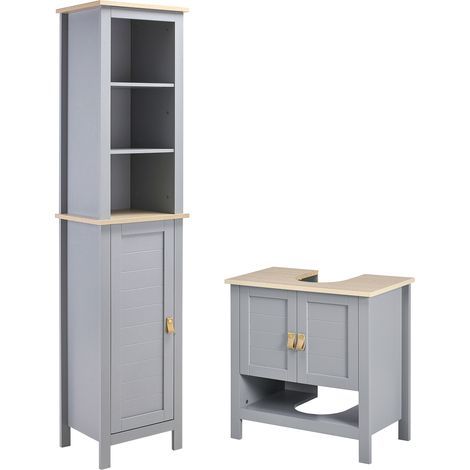 kleankin conjunto de baño juego de columna de baño y mueble para debajo del lavabo con estante ajustable estilo moderno 39x30x168 cm 60x30x60 cm