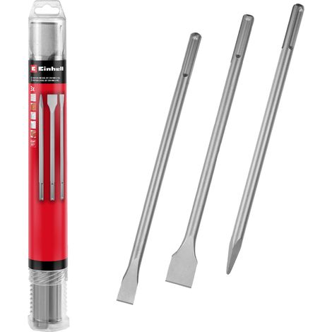 Original Einhell 3-tlg. SDS Max Meißel-Set, 400 mm (mit Spitzmeißel, 20 mm breitem Flachmeißel, und 40 mm breitem Spatmeißel aus langlebigem 40Cr Stahl für Abbruch- und Renovierungsarbeiten)