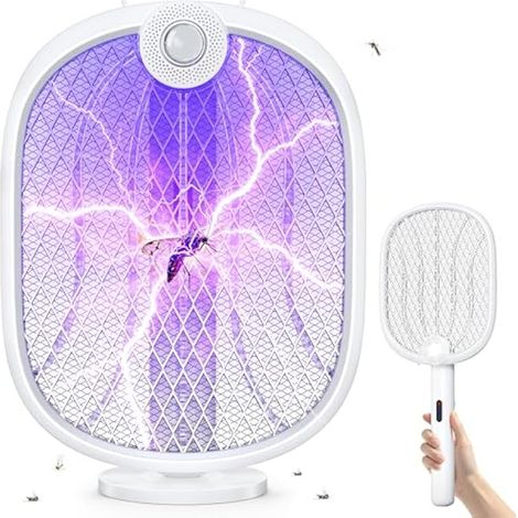 4000V raquette électrique anti-mouches, pliable à 180° avec piège UV automatique et mode manuel, rechargeable USB-C 1800mAh, grille de sécurité 5 couches, tueur de moustiques pour intérieur/extérieur
