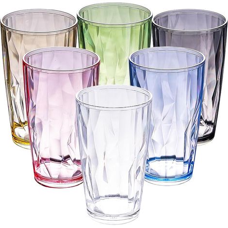 Verre a Eau Couleur, 6 Piece 470ml Verres à Boire En Acrylique, Réutilisables Gobelets Colorés En Acrylique, Verre D'eau Multicolore, Gobelets En Plastique Pour L'eau, Jus, Cafés Glacés, Boissons