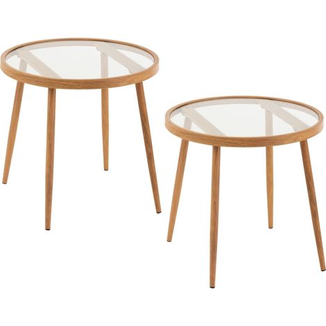 Table basse ronde en métal et verre D50 (lot de 2) - MALAGA (1/5)