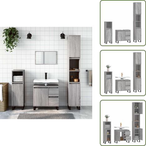 The Living Store Set Mobili da Bagno 3 pz Grigio Sonoma in Legno Multistrato - Mobili da bagno