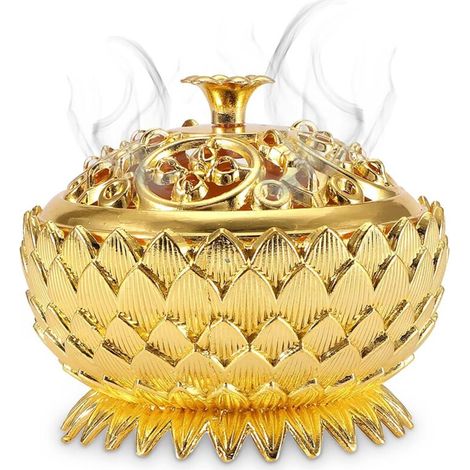 Mini bruciatore di incenso in metallo a forma di loto, contenitore a cono per piccole scrivanie, decorazione Feng Shui, accessorio rilassante per la meditazione - Crezuo