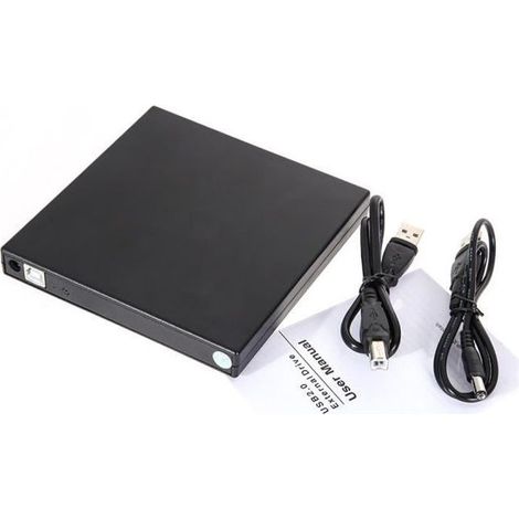 Externer USB 2.0 DVD-R- und CD-RW-Brenner/Leser, kompatibel mit Windows 2000/XP/Vista/Windows 7 – Schwarz (1/5)
