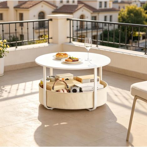 Tavolino rotondo con cestino portaoggetti, Ø 80 x H 50 cm, beige DESVIAE (1/5)