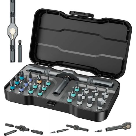 Kit de destornilladores de precisión 24 en 1, con trinquete y 40 puntas magnéticas, mango de trinquete desmontable, herramientas de reparación de muebles y bicicletas.