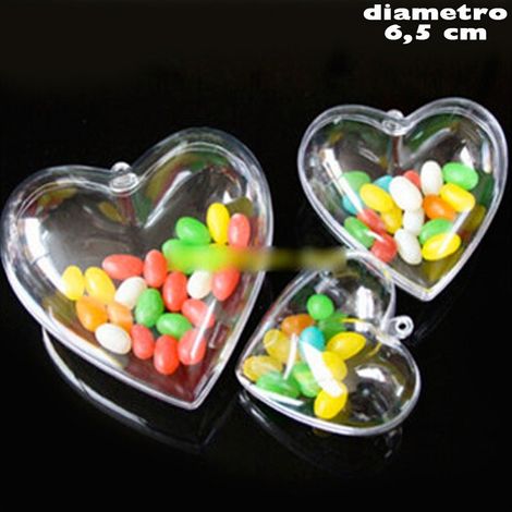 TrAdE Shop Traesio - Set 3 Cuori Trasparenti Apribili Da Riempire Decorazione Natale 6,5 Cm -